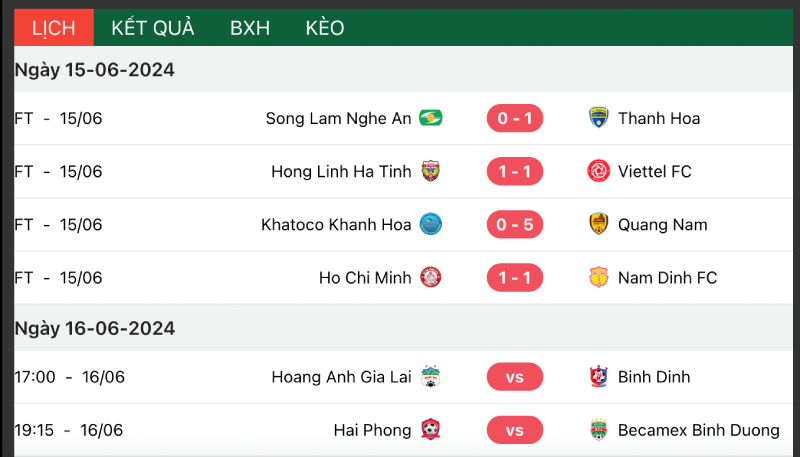 Lịch thi đấu V League