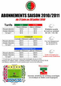 Abonnements pour la saison 2010/2011 de Ligue 2